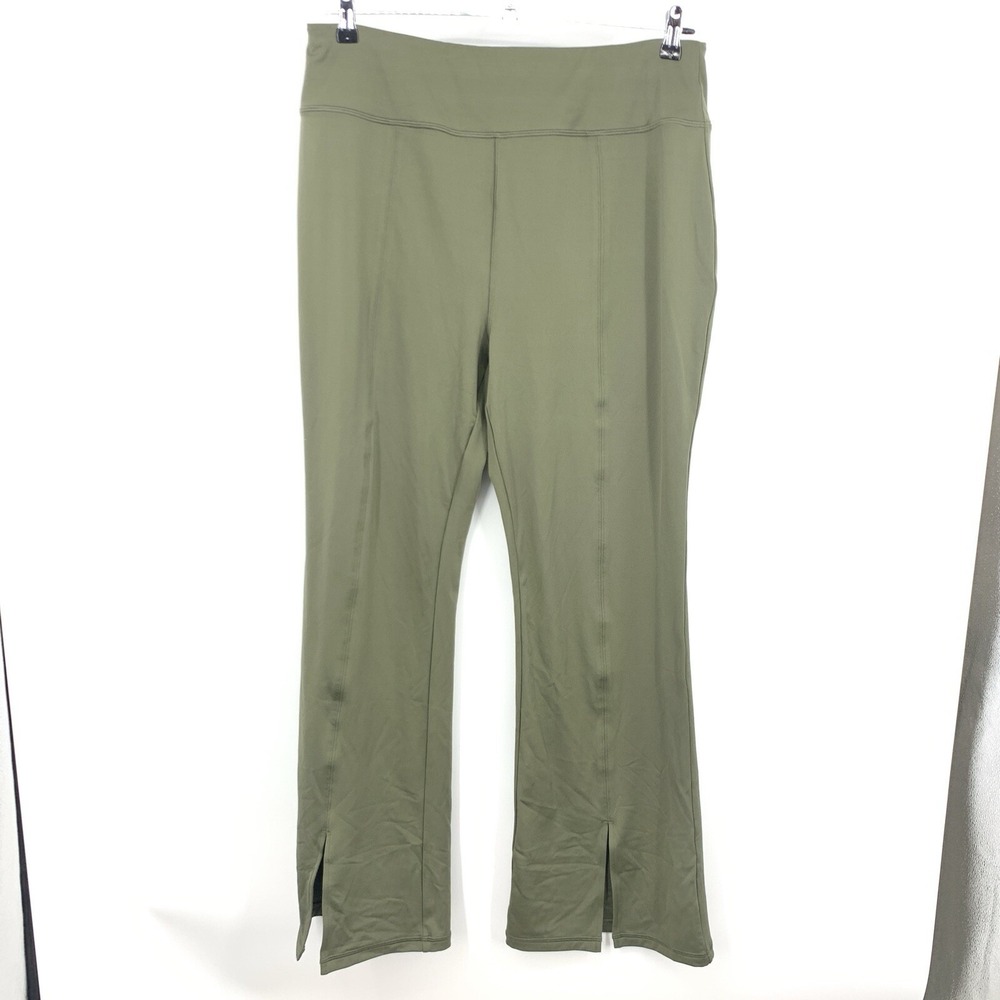 T By Talbots Women Size XL Flare Leggings Pants Green Spilt Hem Seamed High Rise